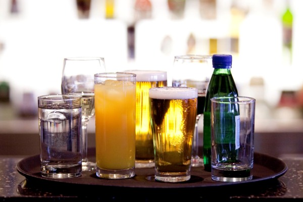 Orange juice, carbonated water, low-alcohol beer